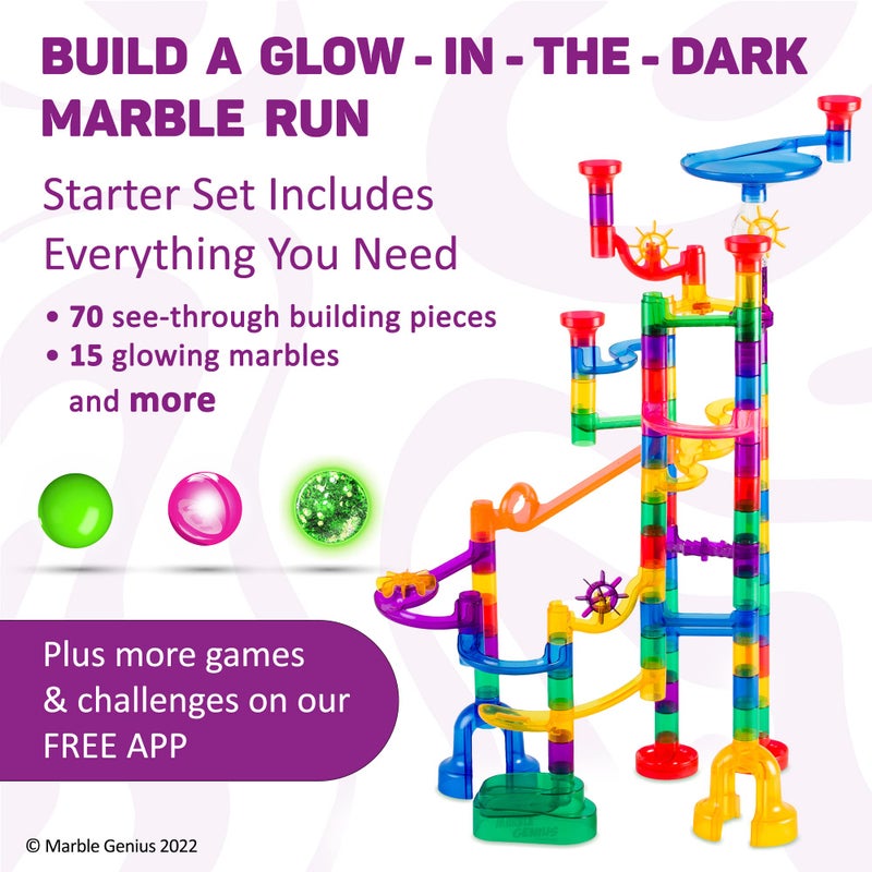 Marble Genius Marble Run Glow Starter Set - 115 Pieces, Multicolor, Ages 4+ - Race Track & STEM Building Set with Light-Up Bricks for Kids 4-8 - Image 3